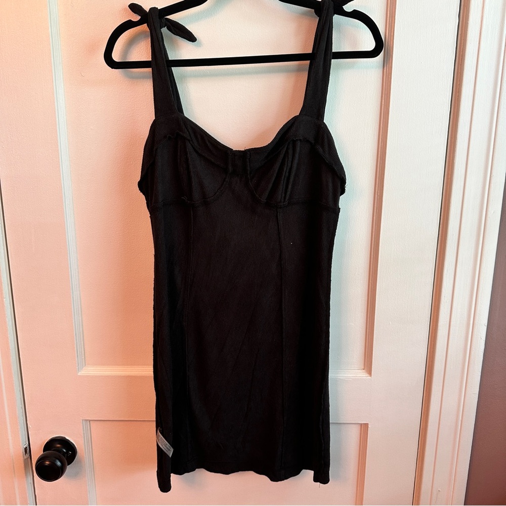 Free People Something About Her Tie Sleeve Slip Dress Black